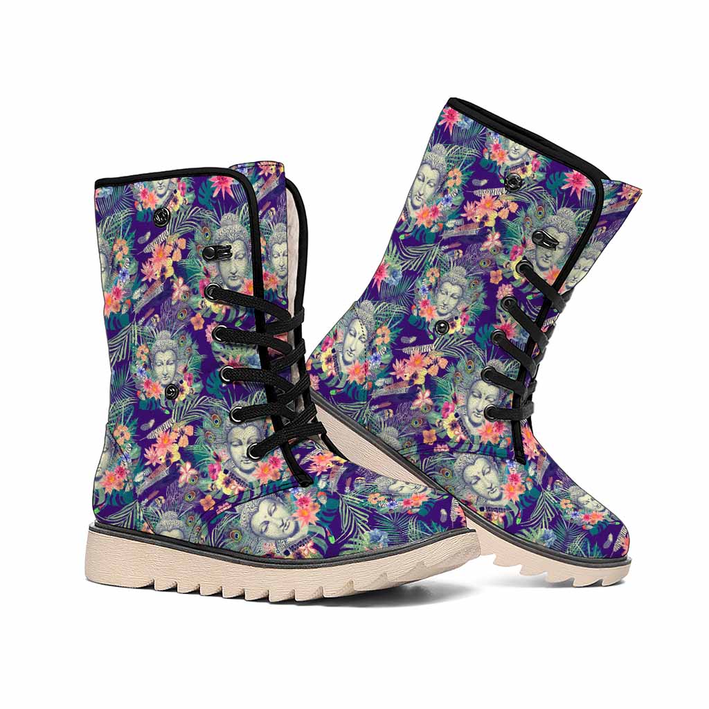 Tropical Buddha Print Winter Boots