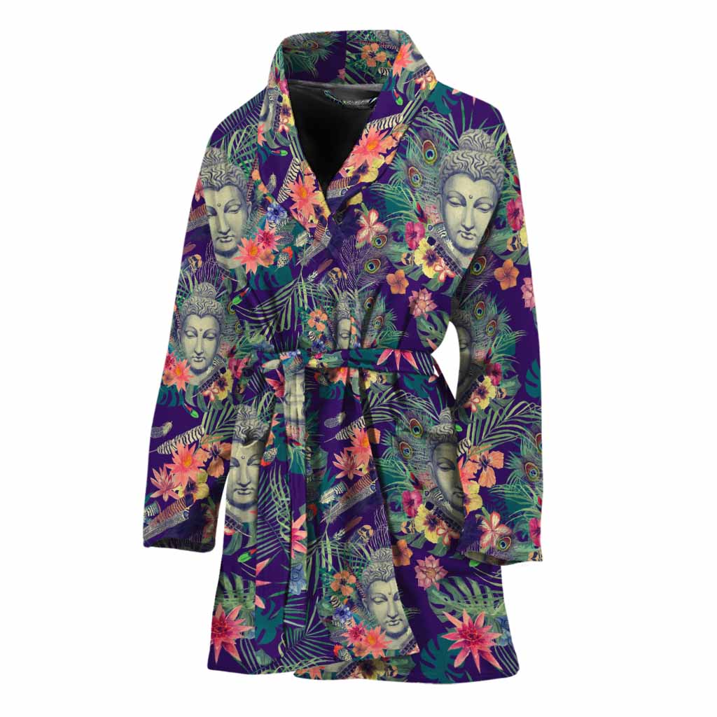 Tropical Buddha Print Women's Bathrobe