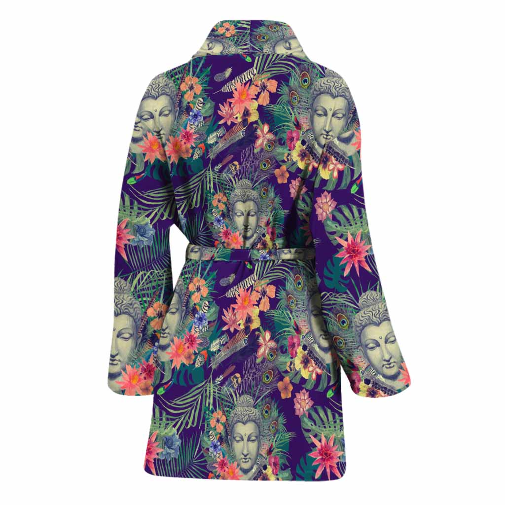 Tropical Buddha Print Women's Bathrobe