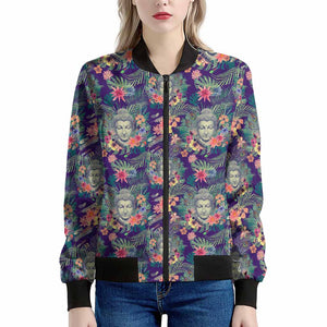 Tropical Buddha Print Women's Bomber Jacket