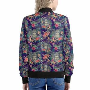 Tropical Buddha Print Women's Bomber Jacket