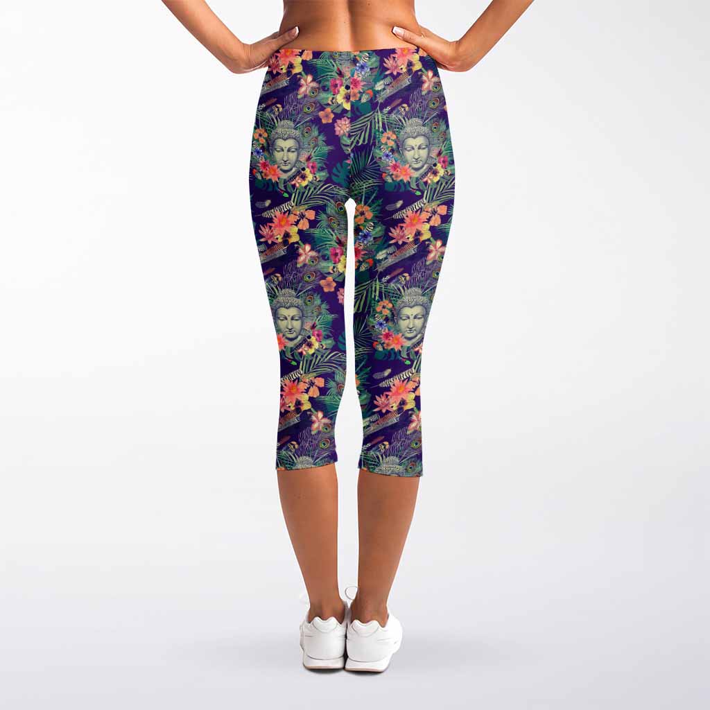 Tropical Buddha Print Women's Capri Leggings