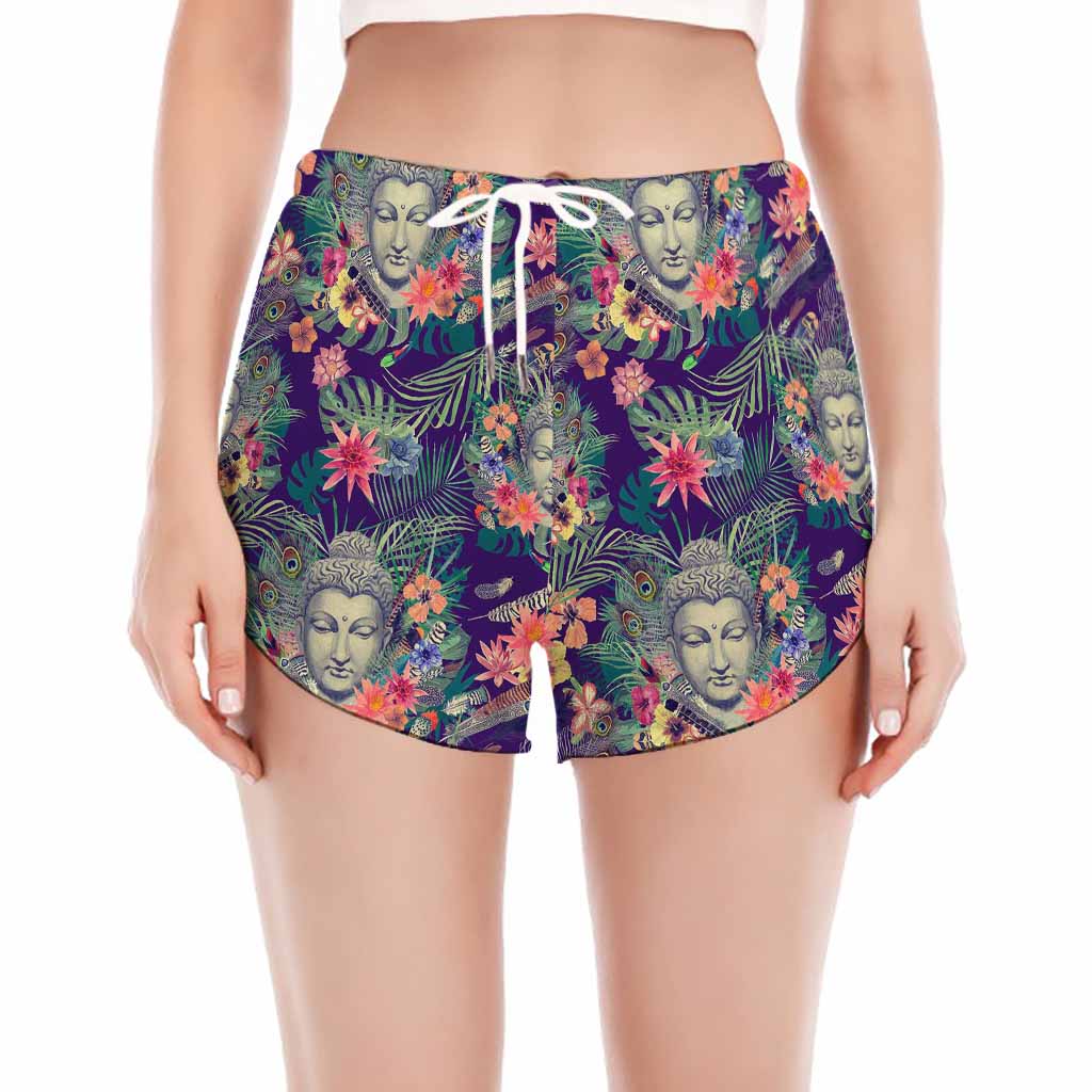 Tropical Buddha Print Women's Split Running Shorts