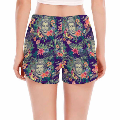 Tropical Buddha Print Women's Split Running Shorts