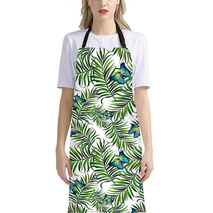 Tropical Butterfly Pattern Print Bib Apron With Pocket