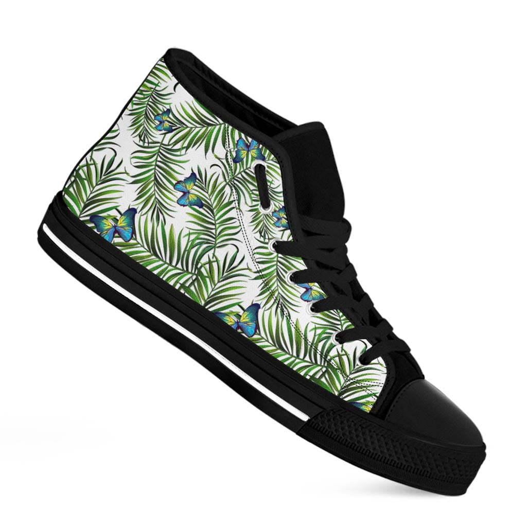 Tropical Butterfly Pattern Print Black High Top Sneakers
