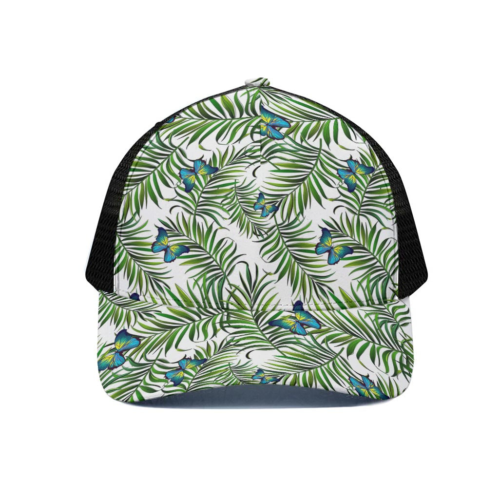 Tropical Butterfly Pattern Print Black Mesh Trucker Cap