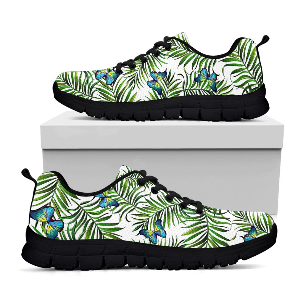 Tropical Butterfly Pattern Print Black Running Shoes