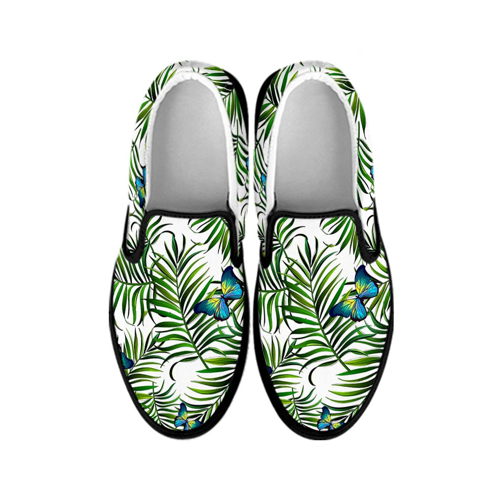 Tropical Butterfly Pattern Print Black Slip On Sneakers