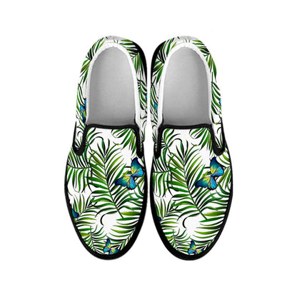 Tropical Butterfly Pattern Print Black Slip On Sneakers