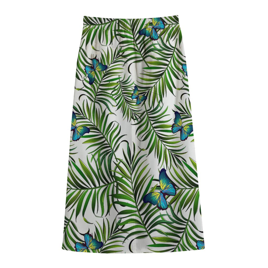 Tropical Butterfly Pattern Print Cotton Front Slit Maxi Skirt