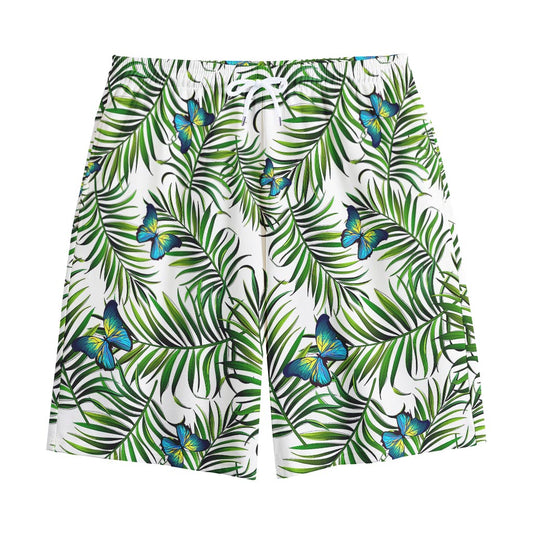Tropical Butterfly Pattern Print Cotton Shorts