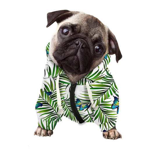 Tropical Butterfly Pattern Print Dog Zip Up Hoodie