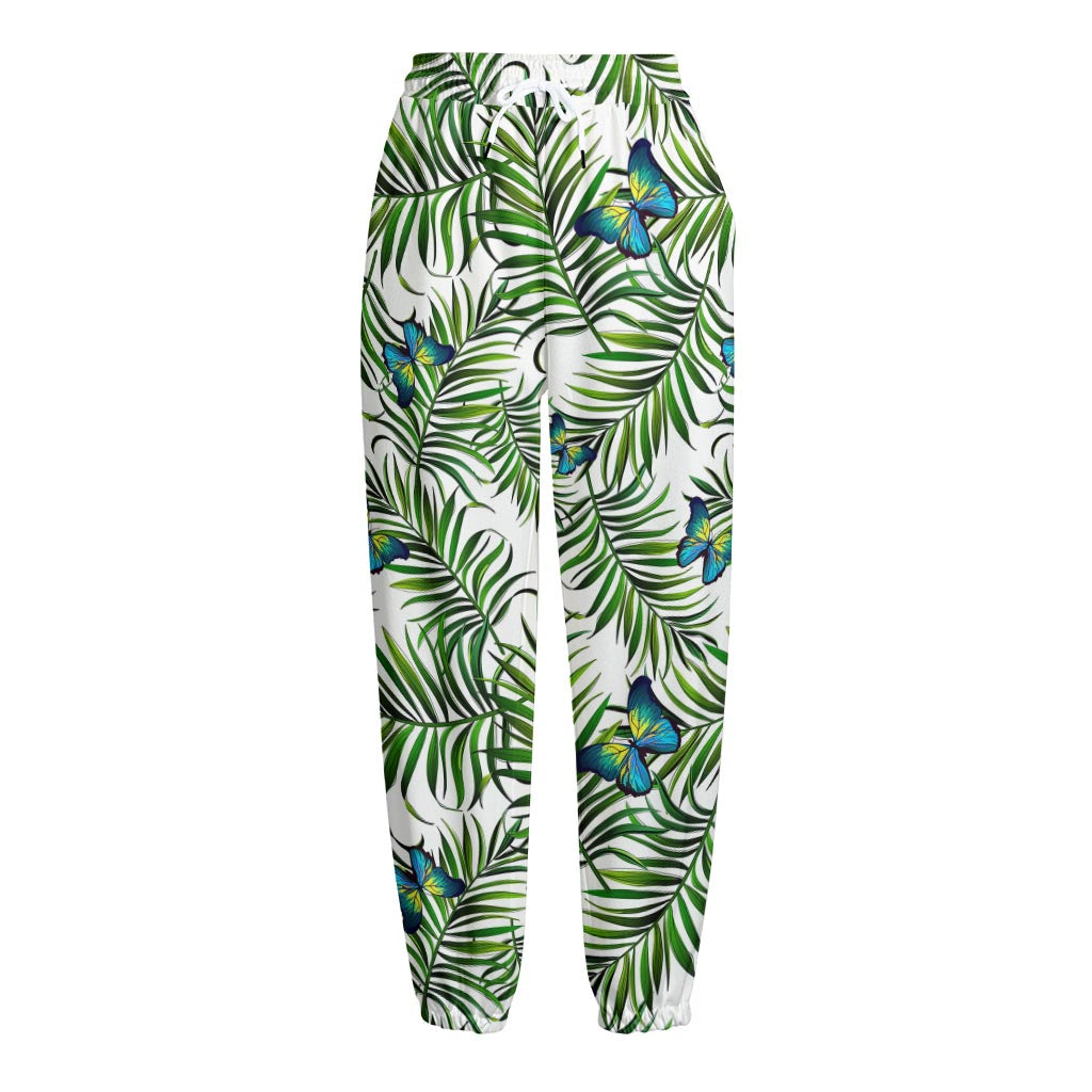 Tropical Butterfly Pattern Print Fleece Lined Knit Pants