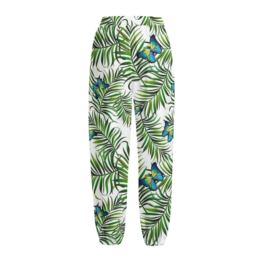 Tropical Butterfly Pattern Print Fleece Lined Knit Pants
