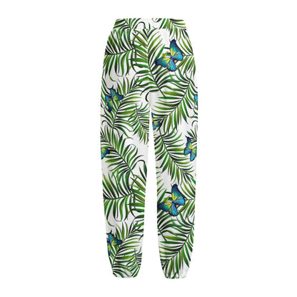 Tropical Butterfly Pattern Print Fleece Lined Knit Pants
