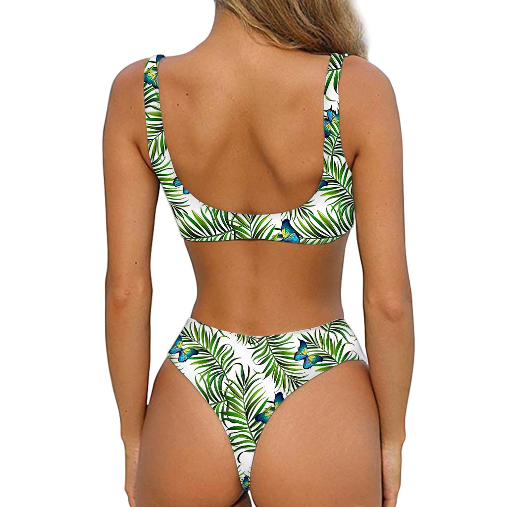 Tropical Butterfly Pattern Print Front Bow Tie Bikini