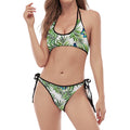 Tropical Butterfly Pattern Print Halter Scoop Tie Side Bikini