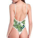 Tropical Butterfly Pattern Print High Cut One Piece Swimsuit