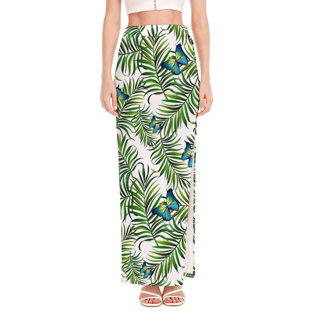 Tropical Butterfly Pattern Print High Slit Maxi Skirt