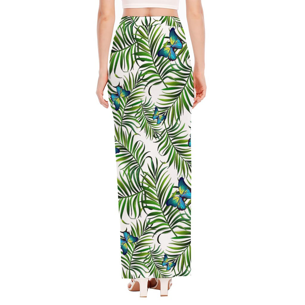 Tropical Butterfly Pattern Print High Slit Maxi Skirt