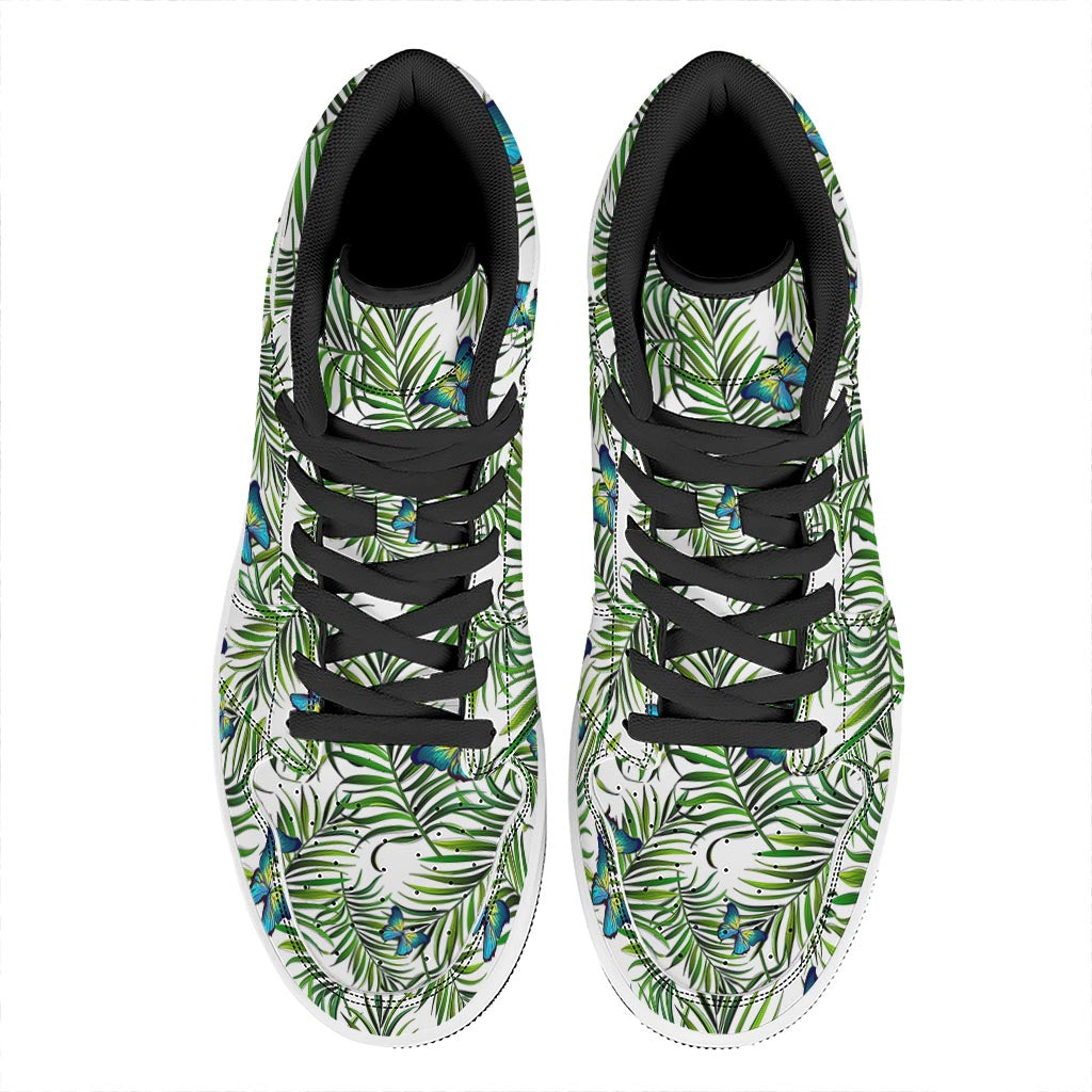 Tropical Butterfly Pattern Print High Top Leather Sneakers
