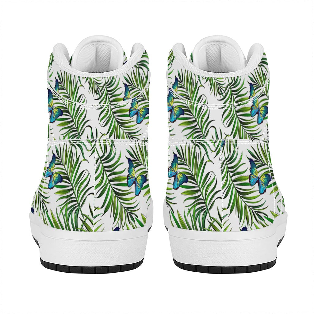 Tropical Butterfly Pattern Print High Top Leather Sneakers