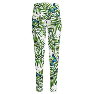 Tropical Butterfly Pattern Print High-Waisted Pocket Leggings