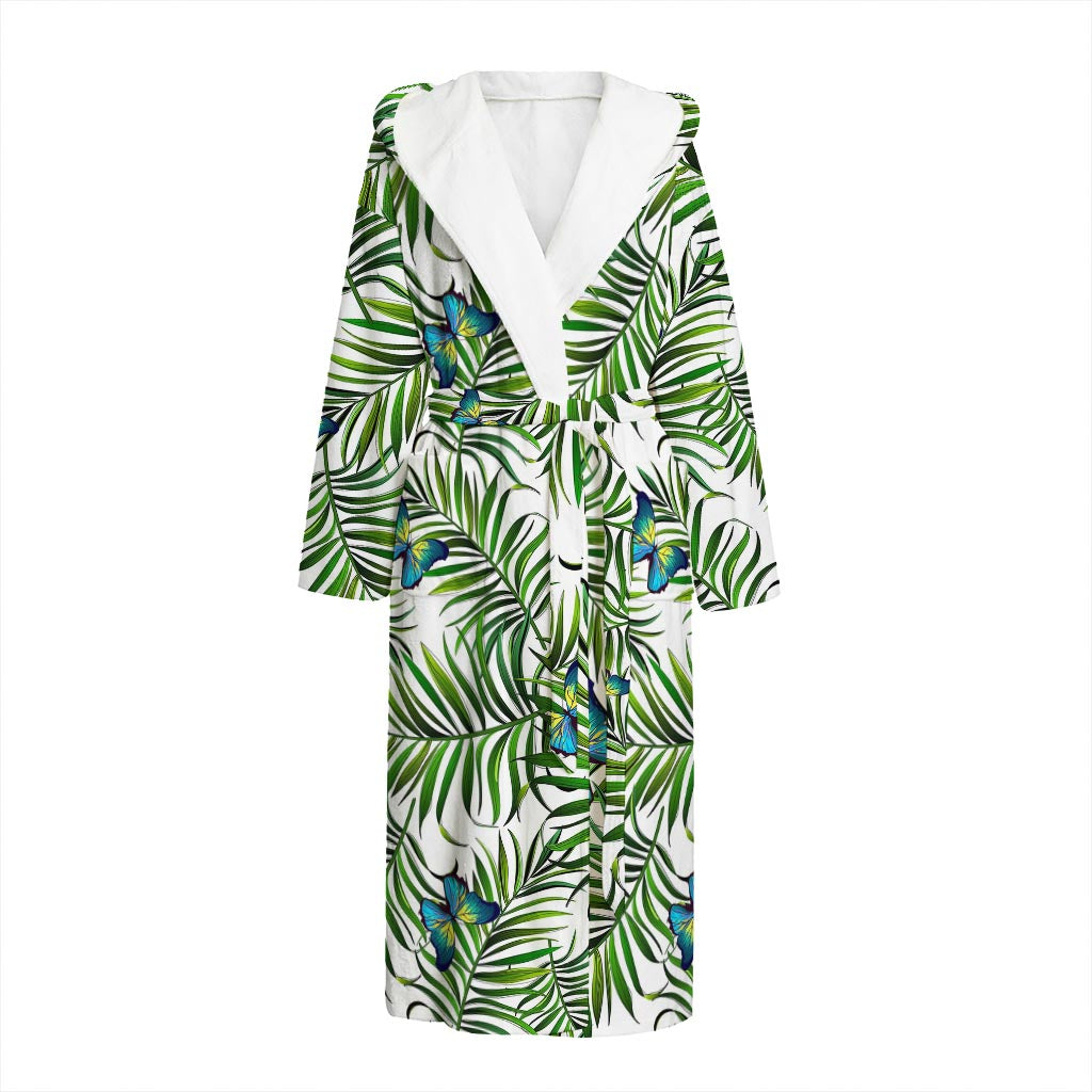 Tropical Butterfly Pattern Print Hooded Bathrobe