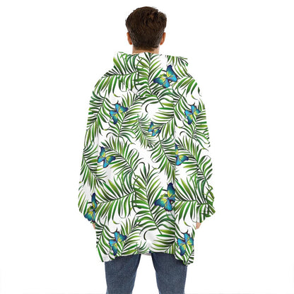 Tropical Butterfly Pattern Print Hoodie Blanket