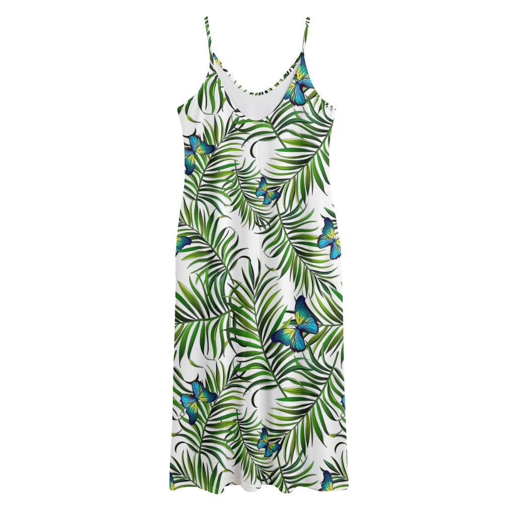 Tropical Butterfly Pattern Print Jersey Midi Cami Dress