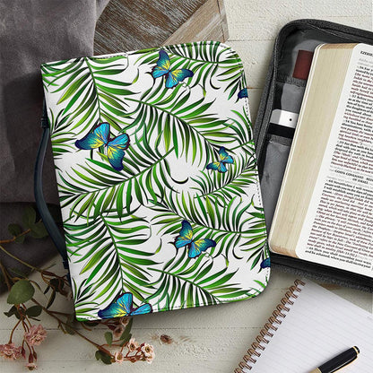 Tropical Butterfly Pattern Print Leather Bible Cover