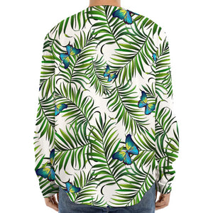 Tropical Butterfly Pattern Print Long Sleeve Baseball Jersey