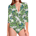 Tropical Butterfly Pattern Print Long Sleeve Swimsuit
