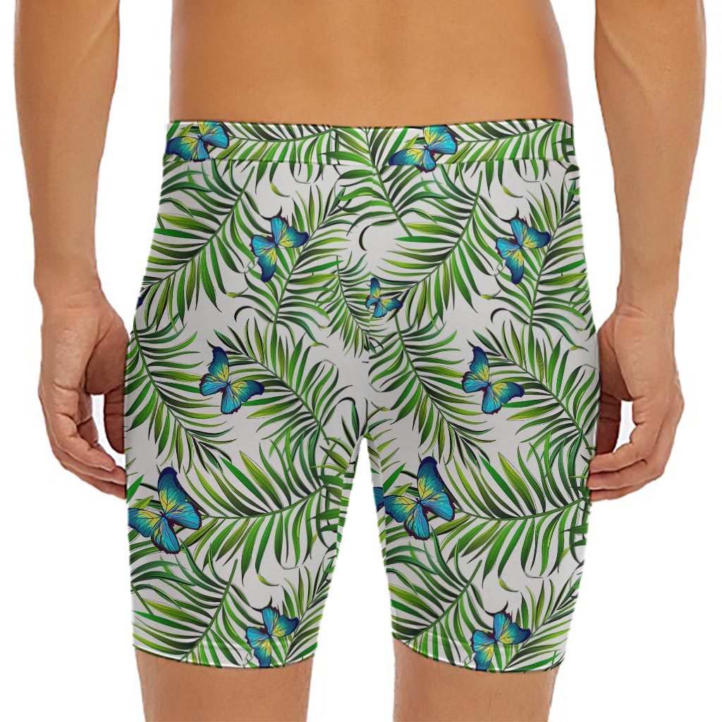 Tropical Butterfly Pattern Print Men's Long Boxer Briefs