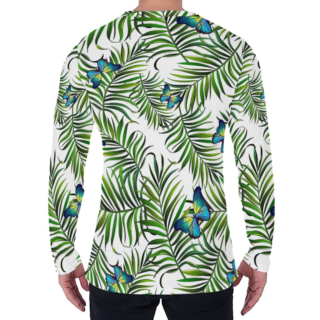 Tropical Butterfly Pattern Print Men's Long Sleeve T-Shirt