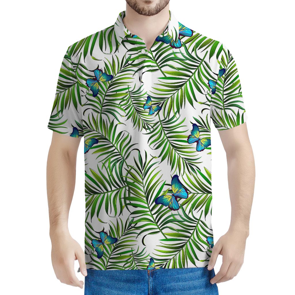 Tropical Butterfly Pattern Print Men's Polo Shirt