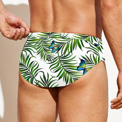 Tropical Butterfly Pattern Print Men's Swim Briefs