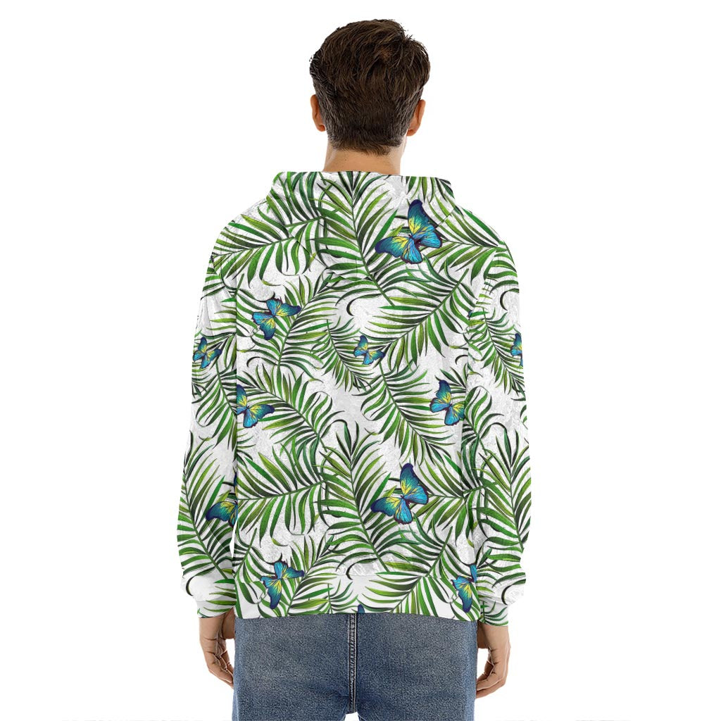 Tropical Butterfly Pattern Print Men's Velvet Pullover Hoodie