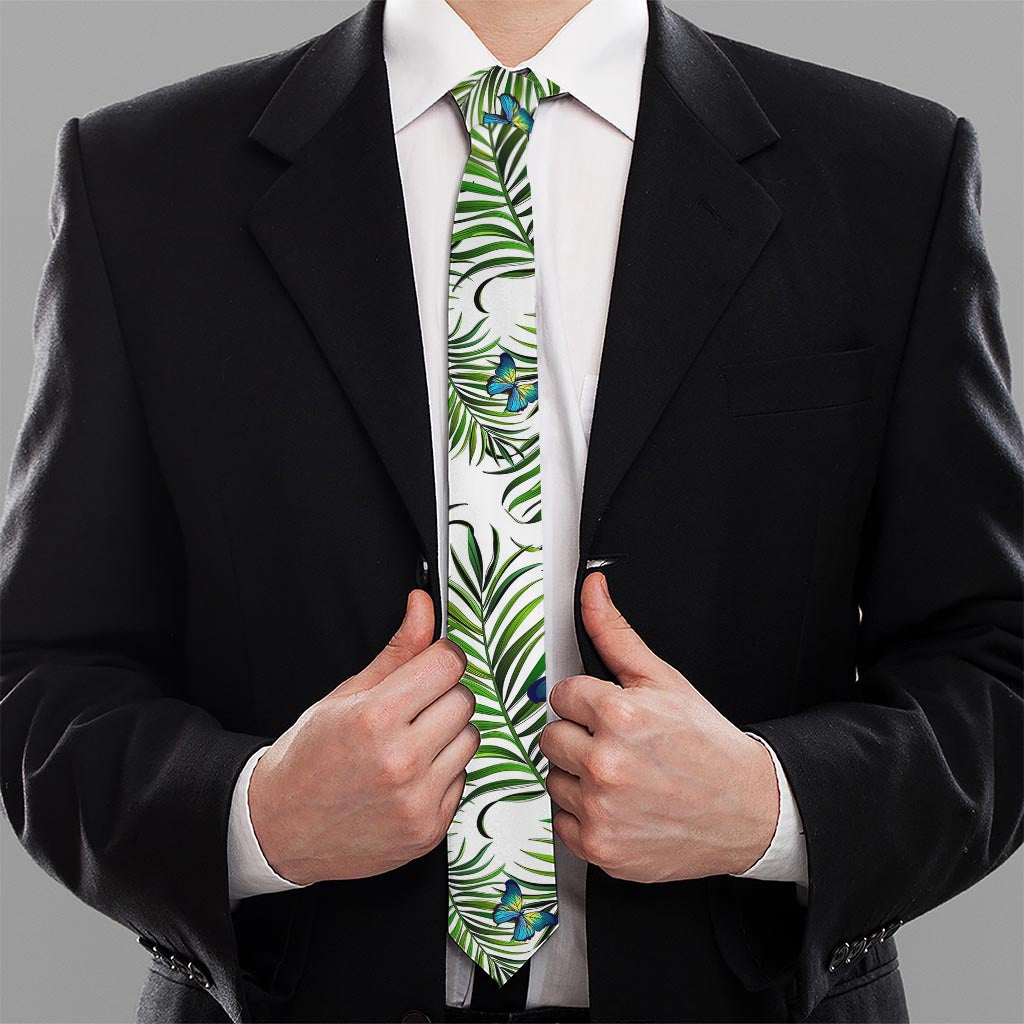 Tropical Butterfly Pattern Print Necktie