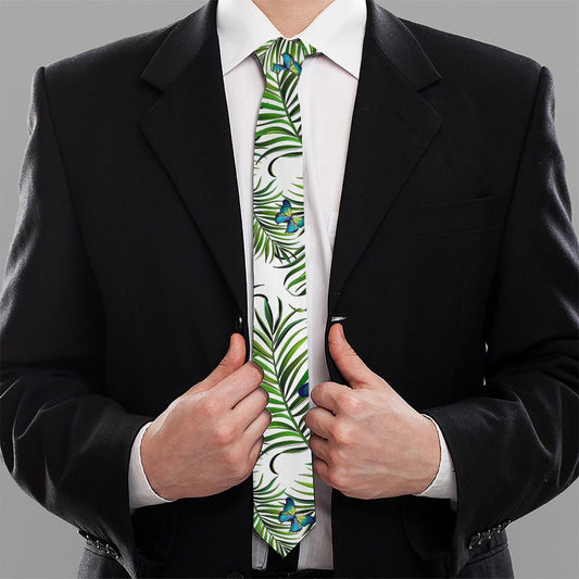 Tropical Butterfly Pattern Print Necktie