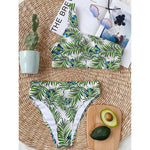 Tropical Butterfly Pattern Print One Shoulder Bikini Top