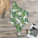 Tropical Butterfly Pattern Print One Shoulder Bodysuit