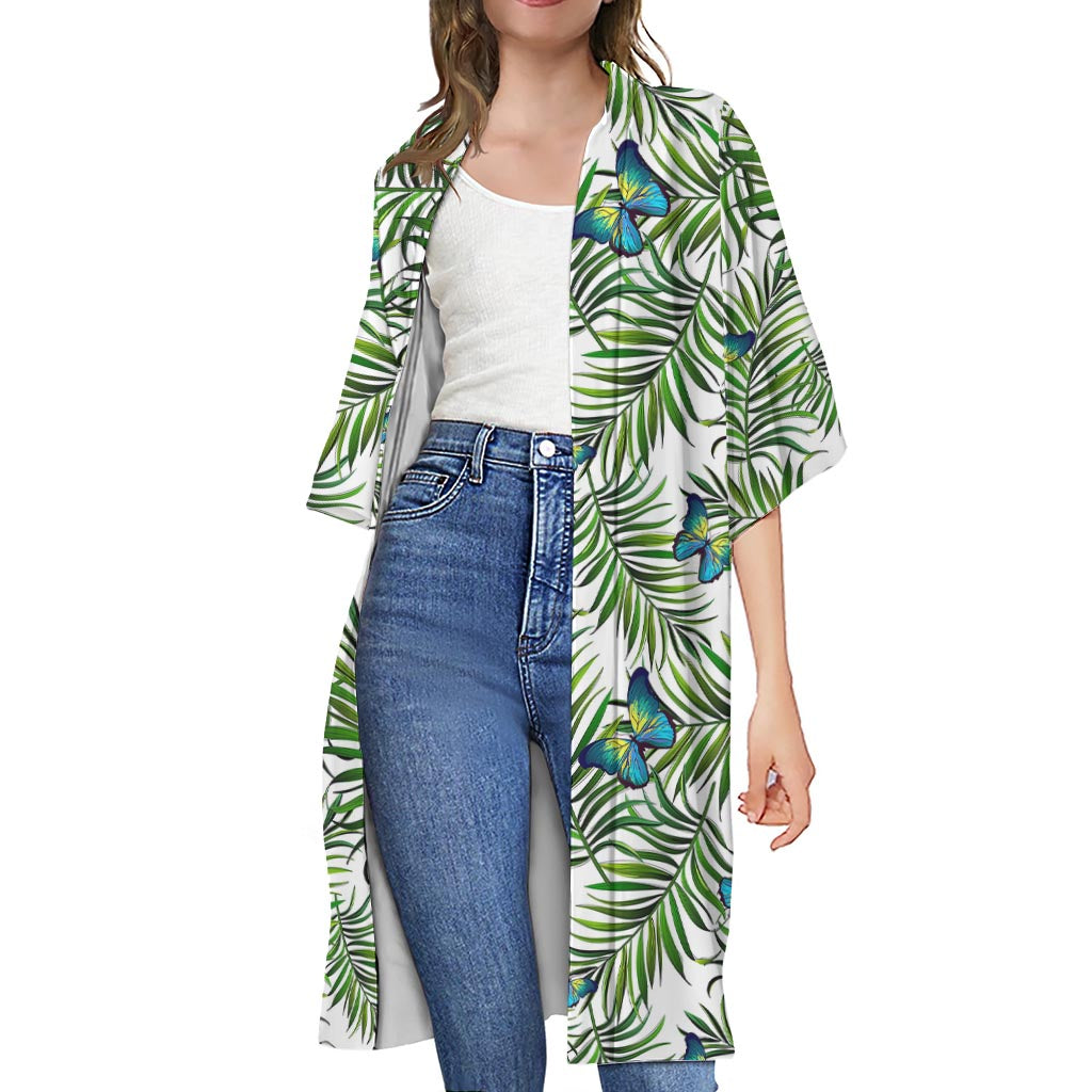 Tropical Butterfly Pattern Print Open Front Beach Cover Up