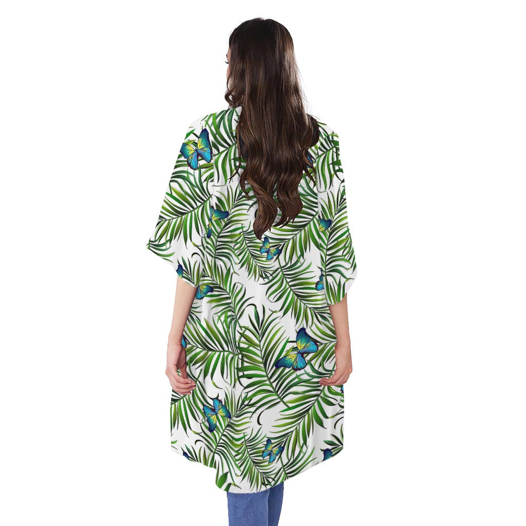 Tropical Butterfly Pattern Print Open Front Beach Cover Up