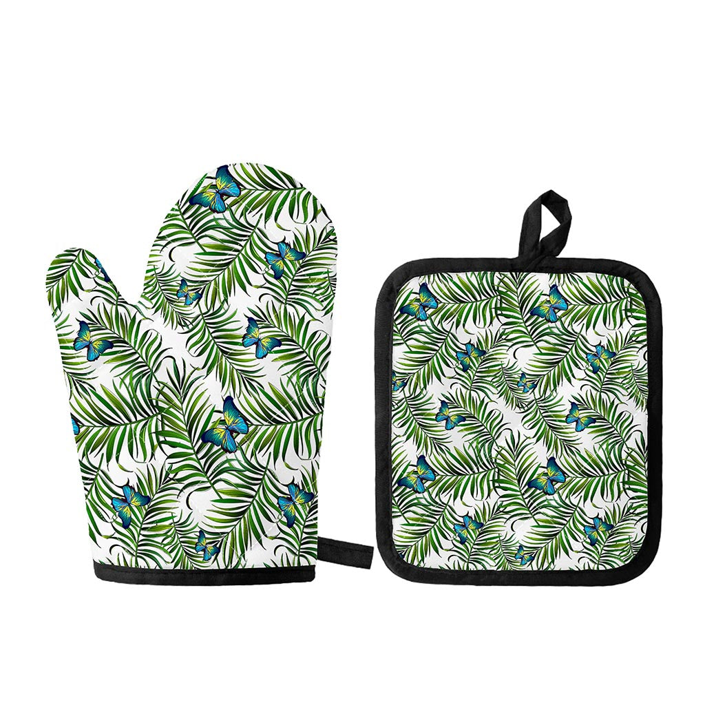 Tropical Butterfly Pattern Print Oven Mitt And Pot Holder Set