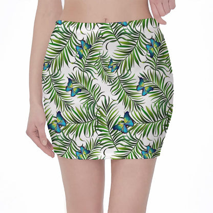 Tropical Butterfly Pattern Print Pencil Mini Skirt