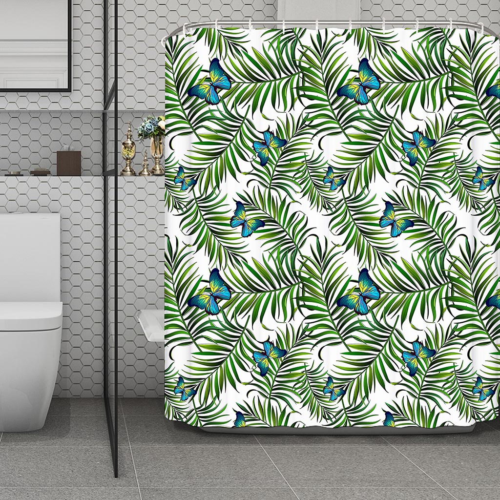 Tropical Butterfly Pattern Print Polyester Shower Curtain