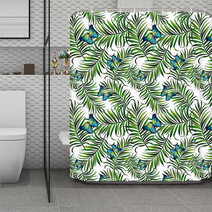 Tropical Butterfly Pattern Print Polyester Shower Curtain