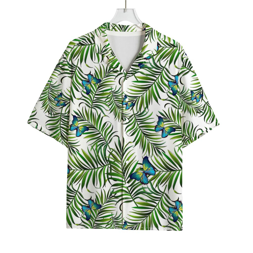 Tropical Butterfly Pattern Print Rayon Hawaiian Shirt